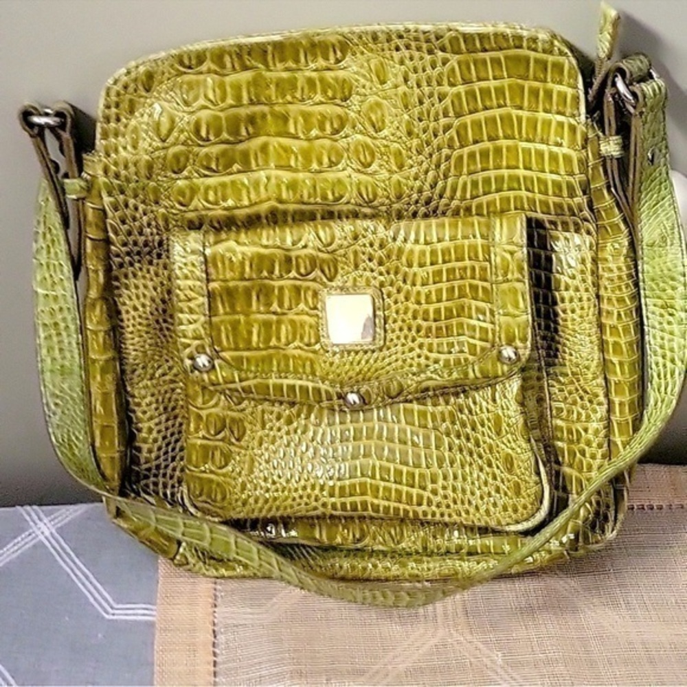 Lime green croc embossed crossbody purse